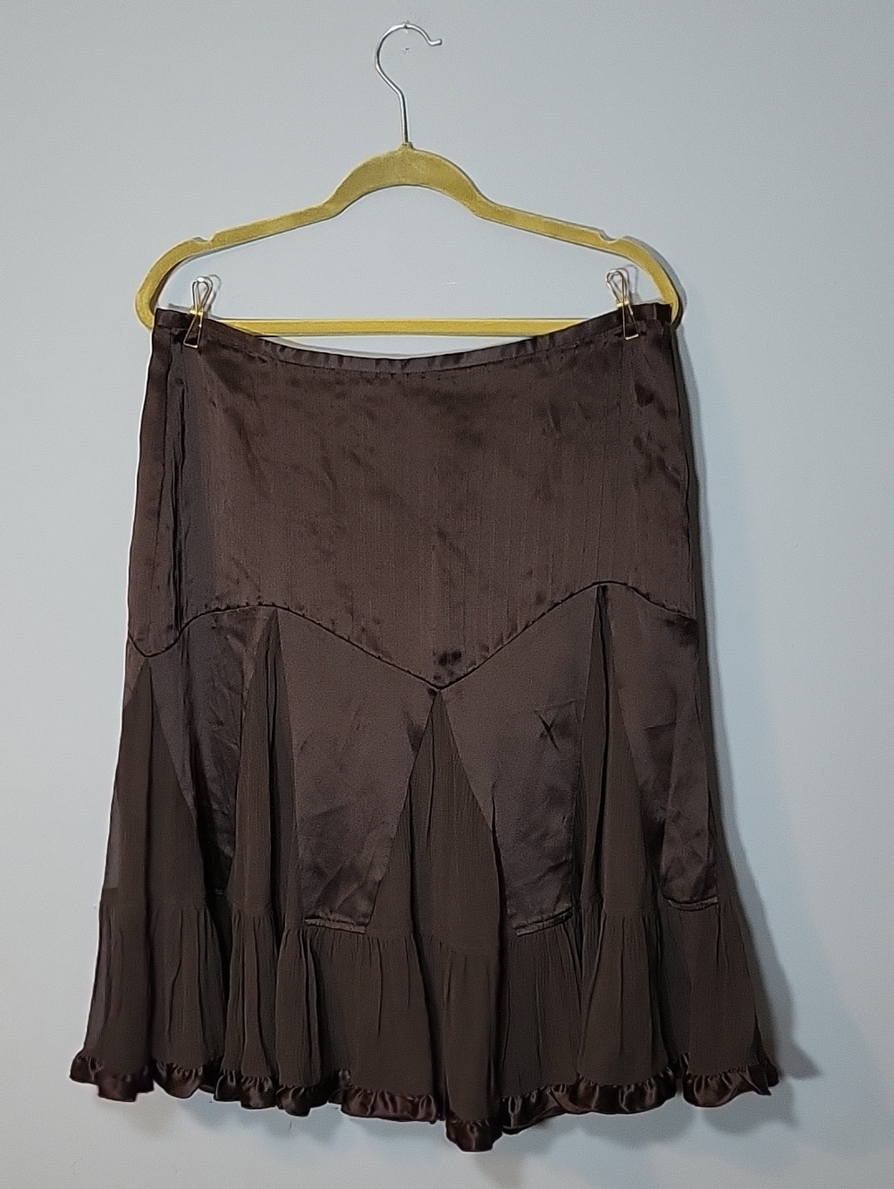 Banana Republic Size 12 100% silk Chocolate Brown A-Line Satin Feel Skirt
